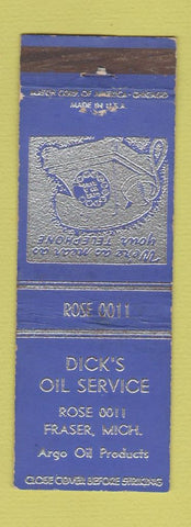 Matchbook Cover - Dick's Oil Service Fraser MI Agro oil WORN