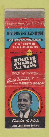 Matchbook Cover - Safety Service Station Newark NJ oil gas WORN