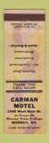 Matchbook Cover - Carman Motel Murray KY