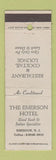 Matchbook Cover - Emerson Hotel Emerson NJ