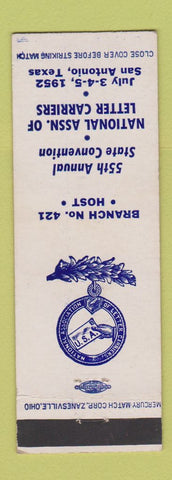 Matchbook Cover National Association Letter Carriers Postal 1952 San Antonio TX