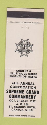 Matchbook Cover - Knights of Malta Canton OH Convention 1957 WHITE
