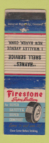 Matchbook Cover - Firestone Tires Shell oil gas New Haven CT WORN