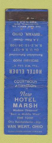 Matchbook Cover - Hotel Marsh Elder Bryan Van Wert OH WORN
