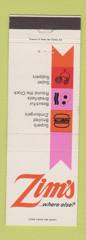 Matchbook Cover - Zim's Hamburgers San Francisco CA