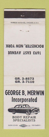 Matchbook Cover - George Werwin Auto Body Rochester NY