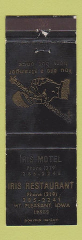 Matchbook Cover - Iris Motel Restaurant Mount Pleasant IA WORN