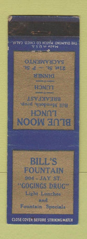 Matchbook Cover - Bill's Fountain Blue Moon Lunch Sacramento CA WEAR