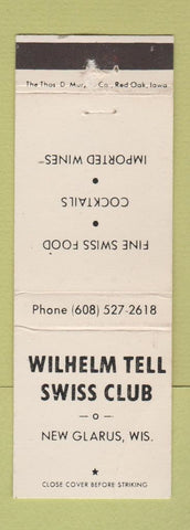 Matchbook Cover - Wilhelm Tell Swiss Club New Glarus WI WEAR
