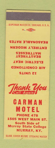 Matchbook Cover - Carman Motel Murray KY low phone #