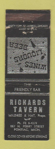 Matchbook Cover - Richards Tavern Pontiac MI WEAR