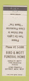 Matchbook Cover - Bird and Mott Funeral Home Detroit MI
