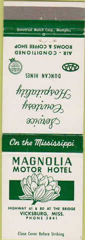 Matchbook Cover - Magnolia Motor Hotel Vicksburg MS