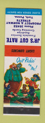 Matchbook Cover - JR's Cut Rate Drug York PA hillbilly