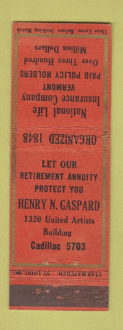 Matchbook Cover - National Life Insurance STAR MATCH WORN