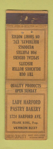 Matchbook Cover - Lady Harford Bakery UNION QUALITY WORN