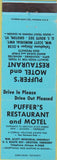Matchbook Cover - Puffer's Motel Restaurant Groton VT