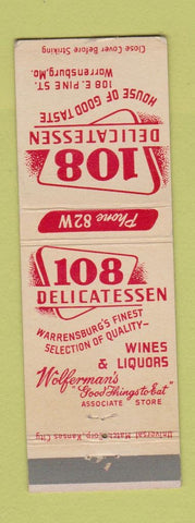 Matchbook Cover - 108 Deli Warrensburg MO