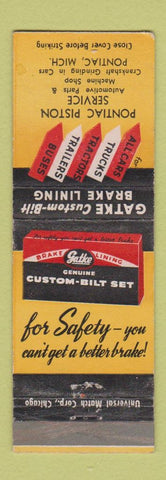 Matchbook Cover - Gatke Brake Lining Pontiac MI