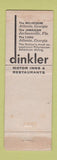 Matchbook Cover - Dinkler Hotels Atlanta GA Montgomery Birmingham AL Nashville