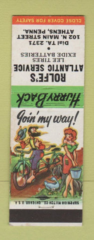 Matchbook Cover - Rolfe's Atlantic oil gas Athens PA hillbilly