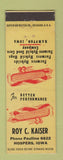 Matchbook Cover - Roy Kaiser Farmers Hybrid Corn Seed Hopsen IA