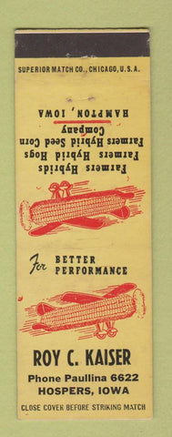 Matchbook Cover - Roy Kaiser Farmers Hybrid Corn Seed Hopsen IA