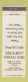 Matchbook Cover - Bird and Mott Funeral Home Detroit MI