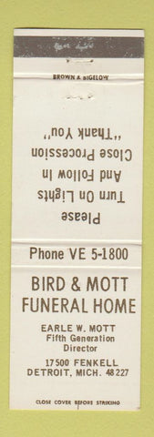 Matchbook Cover - Bird and Mott Funeral Home Detroit MI