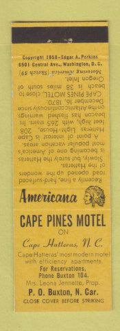 Matchbook Cover - Cape Pines Motel Cape Hatteras NC Perkins Americana