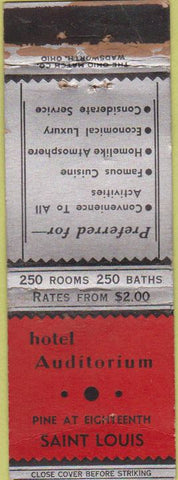 Matchbook Cover - Hotel Auditorium St Louis MO WORN