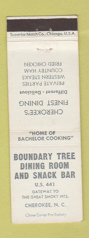 Matchbook Cover - Boundary Tree Restaurant Cherokee NC