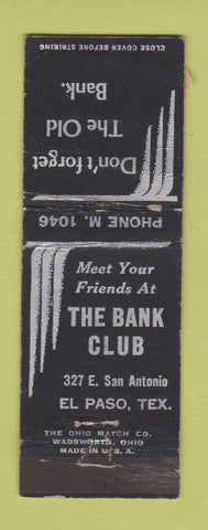Matchbook Cover - The Bank Club El Paso TX WORN
