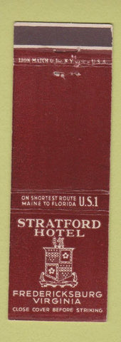 Matchbook Cover - Stratford Hotel Fredericksburg VA