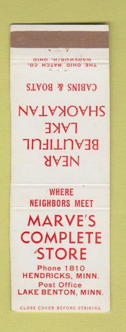 Matchbook Cover - Marve's Store Cabins Boats Hendricks Lake Benton MN