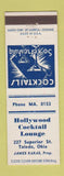 Matchbook Cover - Hollywood Cocktail Lounge Toledo OH