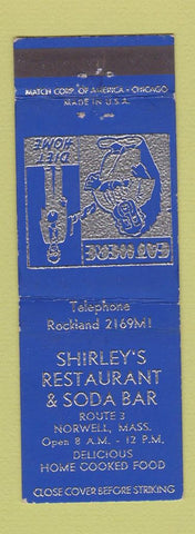 Matchbook Cover - Shirley's Restaurant Soda Bar Norwell MA