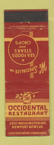 Matchbook Cover - Occidental Restaurant Newport News VA WEAR