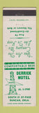 Matchbook Cover - Derrick Motel Duncan OK