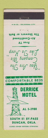 Matchbook Cover - Derrick Motel Duncan OK