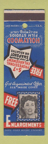 Matchbook Cover - Hollywood Film Studios Hollywood CA
