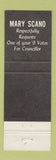 Matchbook Cover - Mary Scano Worcester MA City Council Election