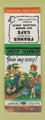 Matchbook Cover - Frank's Cafe Vallejo CA hillbilly WORN