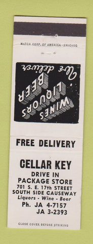 Matchbook Cover - Cellar Key Liquor Store  Fort Lauderdale FL