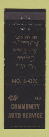 Matchbook Cover - Ala Community Auto Service Newington