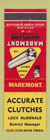 Matchbook Cover - Maremont Mufflers Lock McDonald District Manager