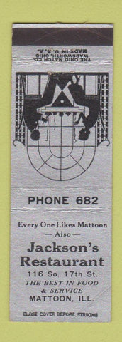 Matchbook Cover - Jackson's Restaurant Mattoon IL low phone #