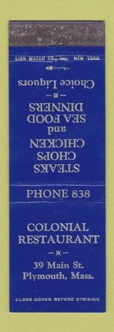 Matchbook Cover - Colonial Restaurant Plymouth MA