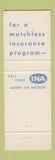 Matchbook Cover - Alexander Borawski Insurance Northampton MA
