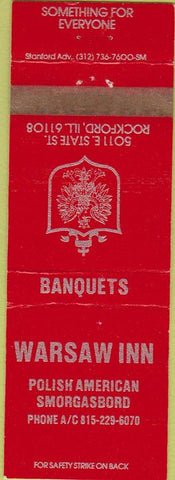 Matchbook Cover - Warsaw Inn Polish American Food Rockford IL